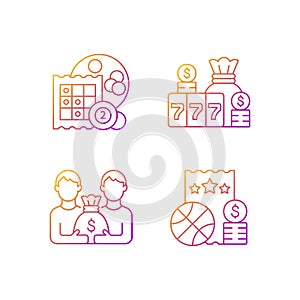 Participation in lottery gradient linear vector icons set