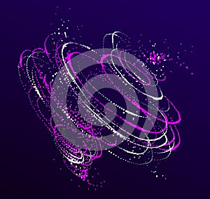 Particle flow whirlpool colorful vector abstract background, life forms bio theme microscopic spin design, dynamic dots elements