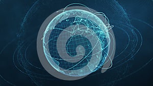 particle world with a growing global network - blue loop