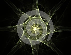 Particles of abstract fractal forms on the subject of nuclear physics science and graphic design. Geometry sacred futuristic quant