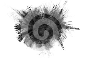 The particles of charcoal splatted on white background