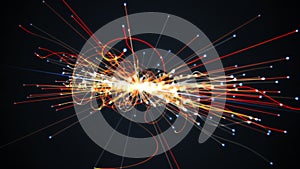 Particles collision in Hadron Collider. Astrophysics concept. 3D rendered illustration.