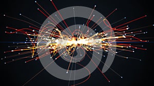 Particles collision in Hadron Collider. Astrophysics concept. 3D rendered illustration.