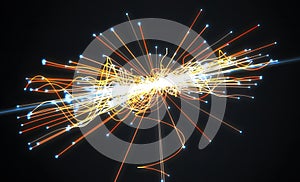 Particles collision in Hadron Collider. Astrophysics concept. 3D rendered illustration. photo