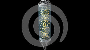 Particles, debris separated and captured in cyclonic filter system. 3d render illustration. View 3