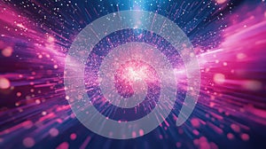 Particles exploding generating light speed data flow