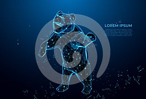 The particles, geometric art, line and dot of bear. graphic design concept of stock marke. Polygonal wireframe mesh art, poly low photo