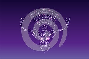 The particles, geometric art, line and dot of deer head and wifi photo