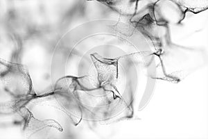 Particles moving on white background, 3d rendering