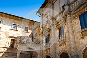 Particular of Nobili-Tarugi Palace in Montepulciano, Italy