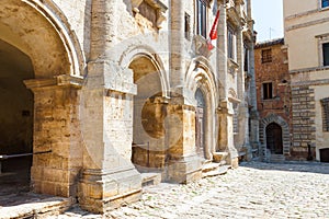 Particular of Nobili-Tarugi Palace in Montepulciano, Italy