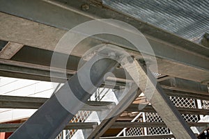 particular structure in galvanized stainless steel, with details of the steel beams and their bolting. anti-intention staircase,