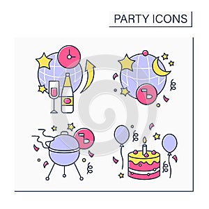 Parties color icons set