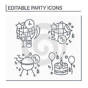 Parties line icons set