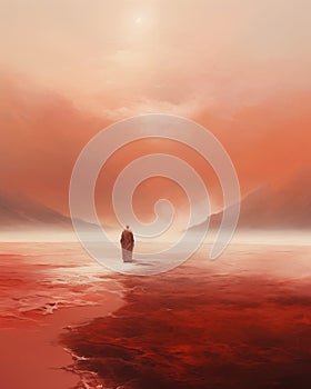 Parting of the Red Sea. Moses divides the waters, allowing his followers safe passage. Digital painting.