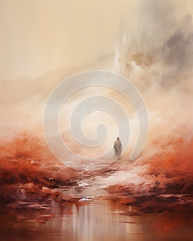 Parting of the Red Sea. Moses divides the waters, allowing his followers safe passage. Digital painting.