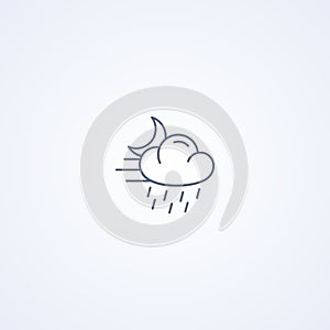 Partly cloudy at night and rain, vector best gray line icon
