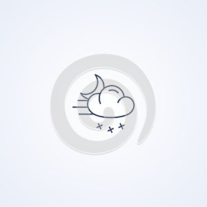 Partly cloudy at night and snowfall, vector best gray line icon