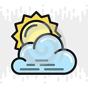 Partly cloudy or partially cloudy icon for weather forecast application or widget. Sun behind the cloud. Color version