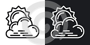 Partly cloudy or partially cloudy icon for weather forecast application or widget. Sun behind the cloud. Two-tone