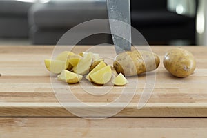 Partly cut potato