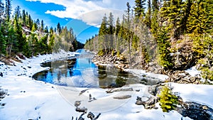 The partly frozen Murtle River in British Columbia, Canada