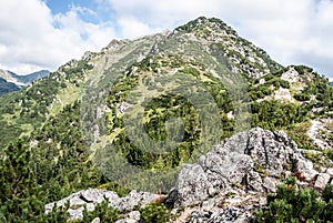 Nizna Magura from Nizny Ostredok peak on Otrhance mountain ridge in Western Tatras mountains in Slovakia