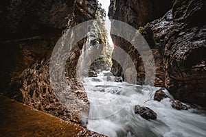 Partnachklamm, Gorge and canyon in Garmisch Partenkirchen, Bavaria Germany