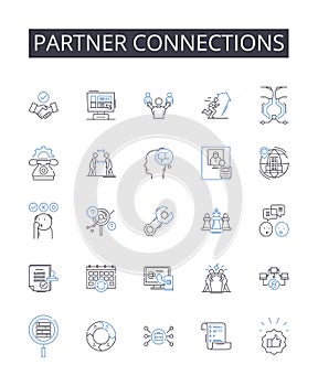 Partner connections line icons collection. Associate relationships, Collaborator nerks, Comrade bonds, Companion ties