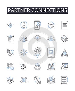 Partner connections line icons collection. Associate relationships, Collaborator nerks, Comrade bonds, Companion ties