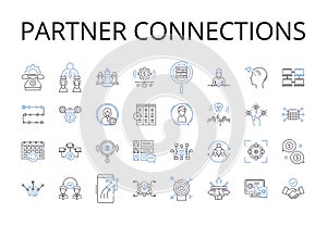 Partner connections line icons collection. Associate relationships, Collaborator nerks, Comrade bonds, Companion ties