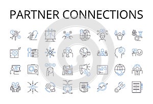 Partner connections line icons collection. Associate relationships, Collaborator nerks, Comrade bonds, Companion ties