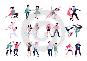 Partner dance flat color vector faceless characters set