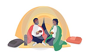 Partners camping semi flat color vector characters