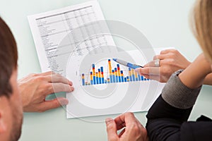 Partners discussing a business graph