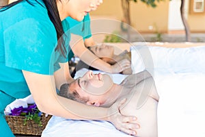 Content Lovers Enjoying Massage In Honeymoon photo