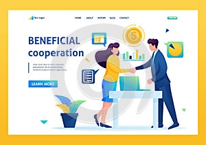 Partners have reached a profitable cooperation, business partnership. Flat 2D. vector illustration landing page