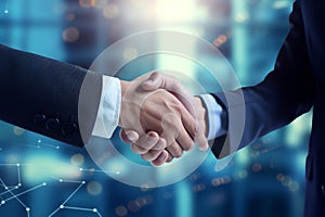 Partnership business agreement with handshake. People partners businessmen shaking hands concept