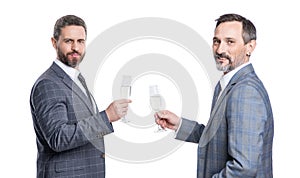 partnership and business success. businessmen isolated on white. successful business partnership. two successful