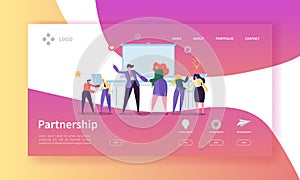 Partnership and Collaboration Landing Page Template. Business People Characters Handshake come to agreement for Web Page