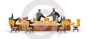 Partnership Concept, Delegates Meeting, Indian and Asian Spokesmen Shaking Hands, Agreement International Negotiations
