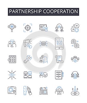 Partnership cooperation line icons collection. Agreement accord, Alliance union, Bond link, Collaboration teamwork