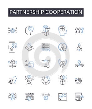 Partnership cooperation line icons collection. Agreement accord, Alliance union, Bond link, Collaboration teamwork