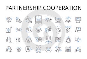 Partnership cooperation line icons collection. Agreement accord, Alliance union, Bond link, Collaboration teamwork