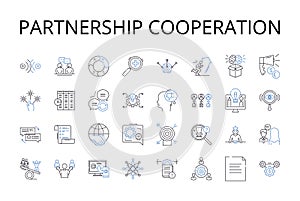 Partnership cooperation line icons collection. Agreement accord, Alliance union, Bond link, Collaboration teamwork