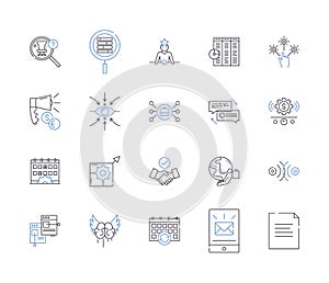 Partnership cooperation outline icons collection. Collaboration, Communion, Accord, Unity, Alliance, Coalition, Concord