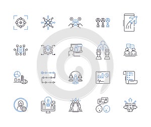 Partnership cooperation outline icons collection. Collaboration, Communion, Accord, Unity, Alliance, Coalition, Concord