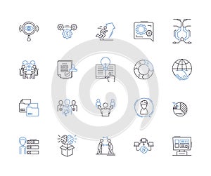 Partnership cooperation outline icons collection. Collaboration, Communion, Accord, Unity, Alliance, Coalition, Concord