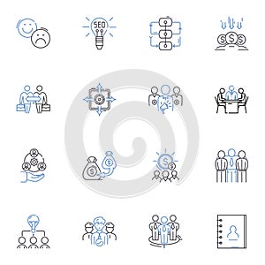 Partnership designs line icons collection. Collaboration, Synergy, Alliance, Concordance, Harmony, Integration, Co photo