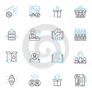 Partnership enterprise linear icons set. Collaboration, Synergy, Alliance, Trust, Joint venture, Cooperation, Loyalty